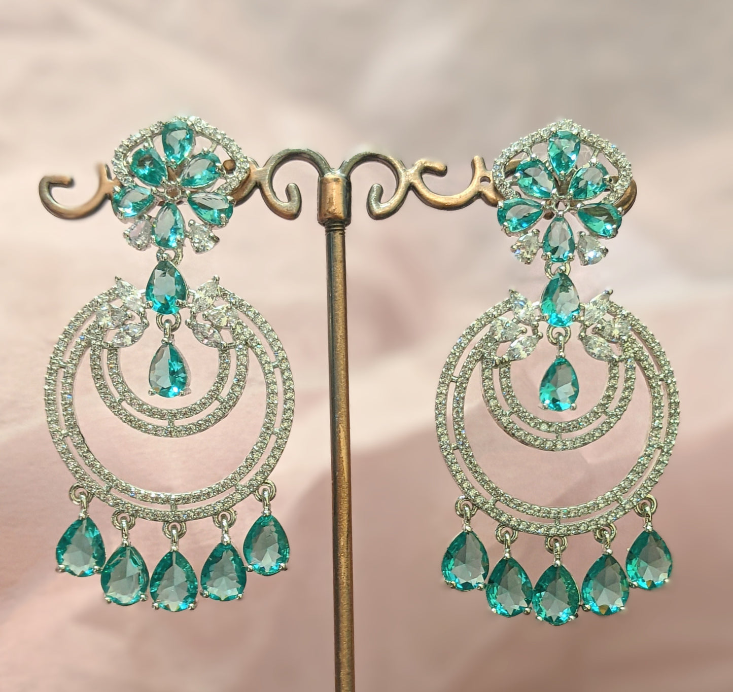 Aqua Blue Chandballi Earrings