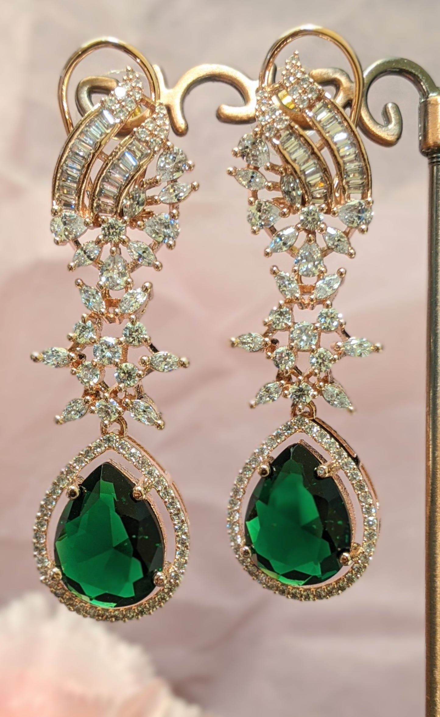 Rose Gold Green Drop Earring